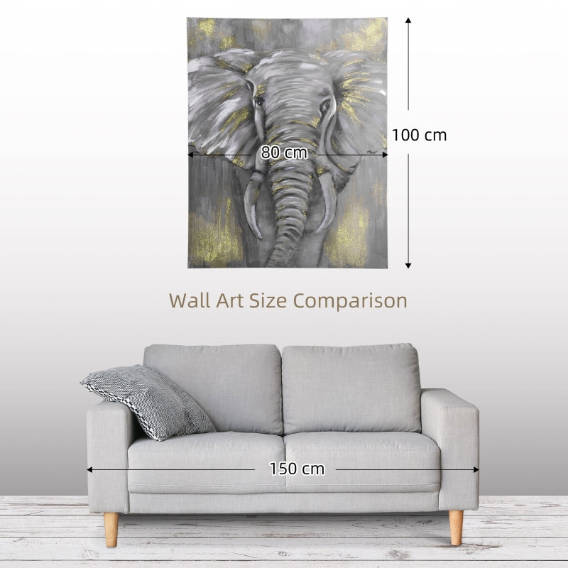 HOMCOM Hand-Painted Metal Canvas Wall Art Grey African Elephant, Wall Pictures for Living Room Bedroom Decor, 100 x 80 cm