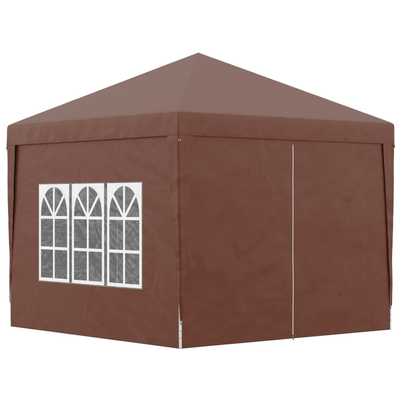 Outsunny 3 x 3m Pop Up Gazebo, Wedding Party Canopy Tent Marquee with Carry Bag and Windows, Coffee