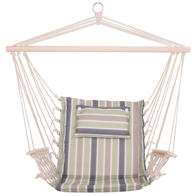 Outsunny Garden Outdoor Hanging Hammock Chair Thick Rope Frame Wooden Arms Safe Wide Seat Garden Outdoor Spot Stylish Multicoloured stripes