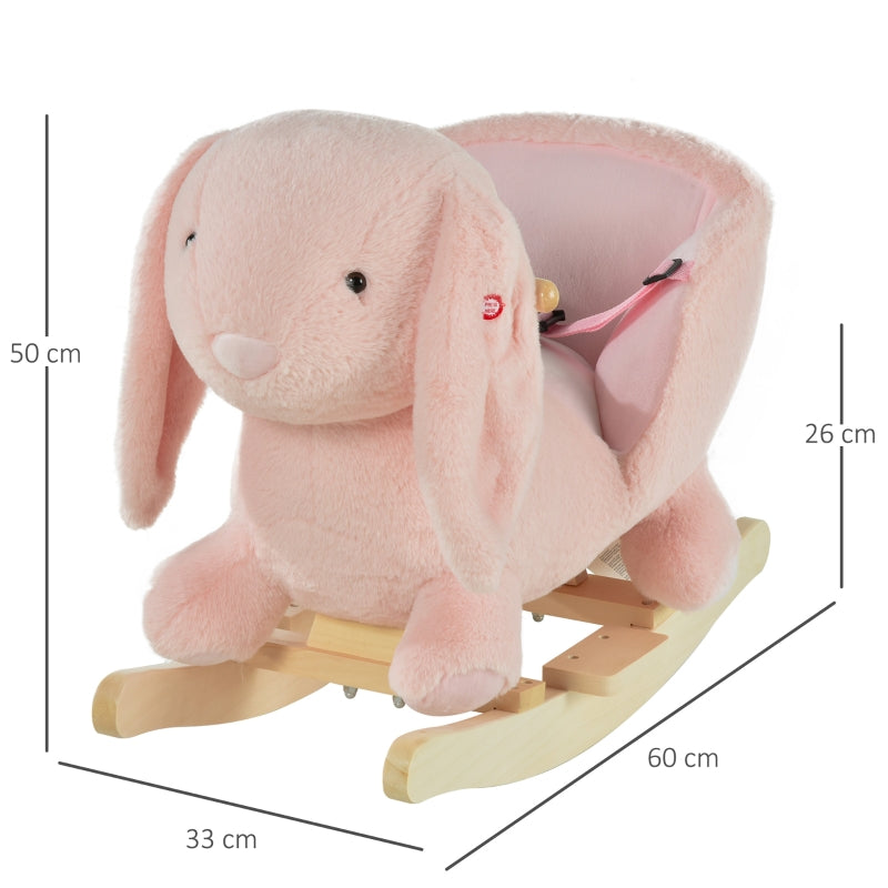 HOMCOM Toddlers Rabbit Plush Rocking Ride On w/ Sound Pink