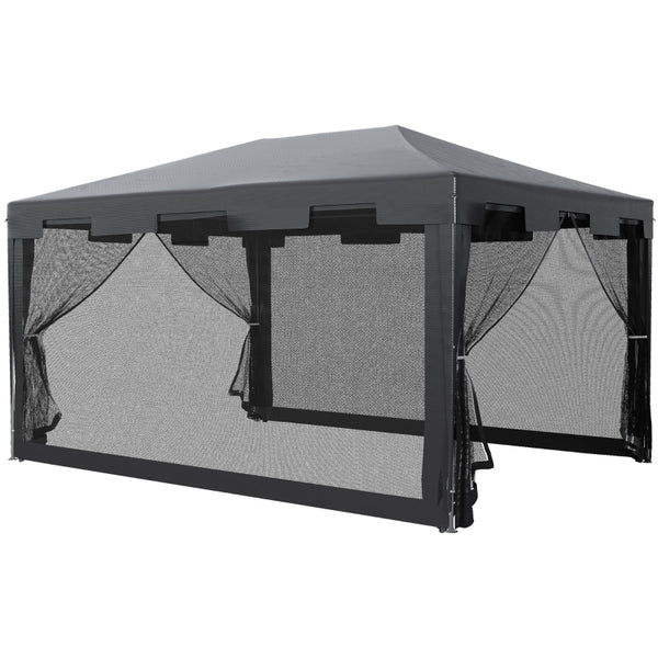 Outsunny 4 m x 3 m Gazebo Party Tent Outdoor Canopy Garden Sun Shade w/ Mesh Sidewalls, Dark Grey