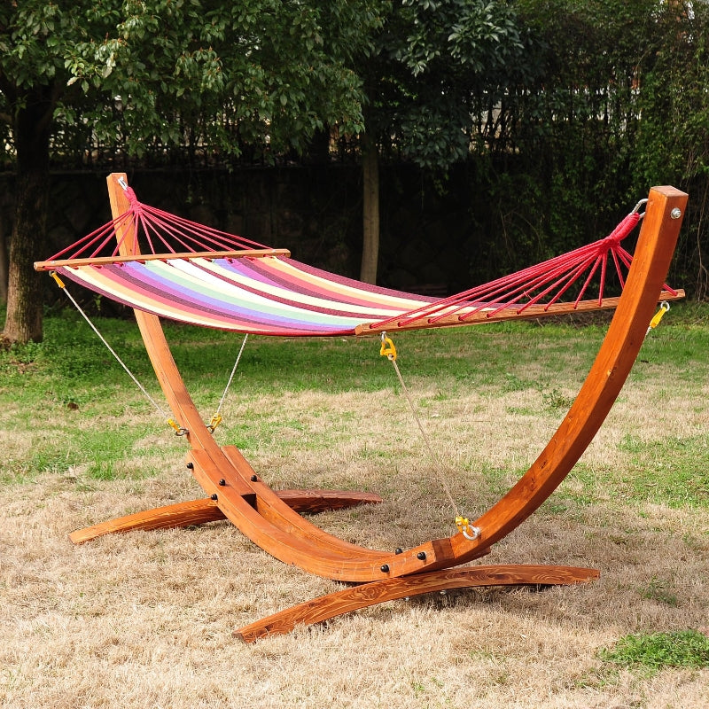 Outsunny Garden Outdoor Patio Standing Frame Wooden Hammock with Arc Stand - Multi-Colour