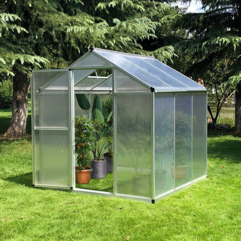 Outsunny 6x6ft Clear Polycarbonate Greenhouse Aluminium Frame Large Walk-In Garden Plants Grow