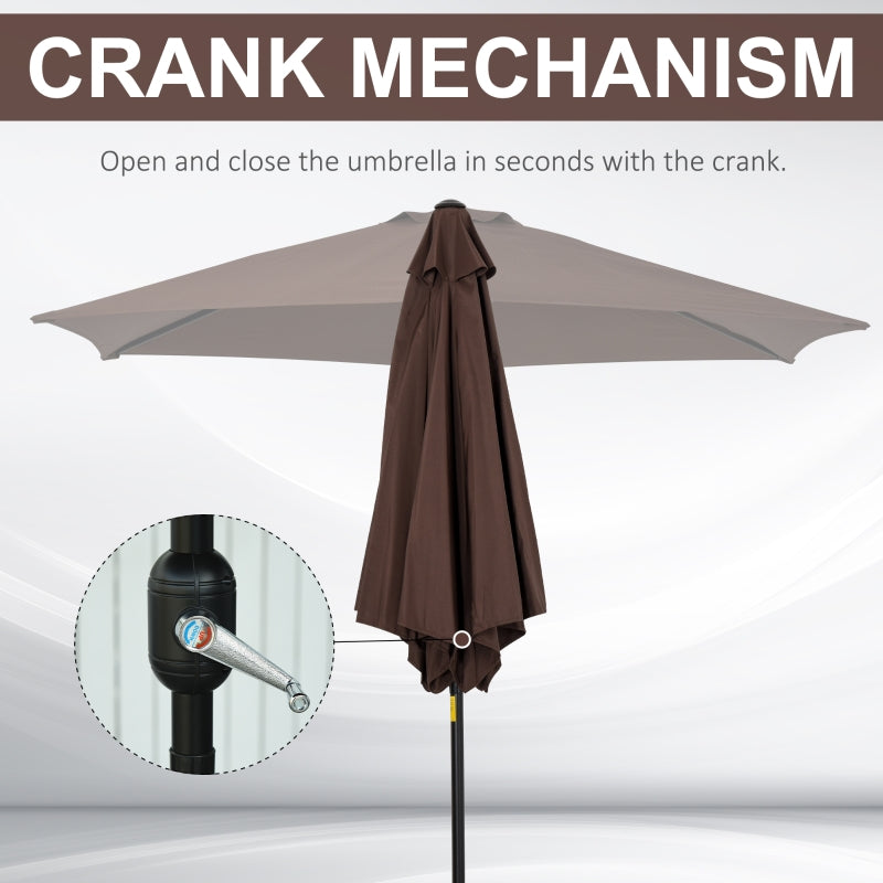 Outsunny 2.7M Parasol Patio Tilt Umbrella Sun Umbrella Outdoor Garden Sunshade Aluminium Frame with Crank, Coffee