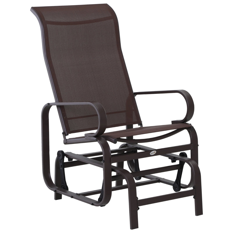 Outsunny Outdoor Gliding Rocking Chair with Sturdy Metal Frame Garden Comfortable Swing Chair for Patio, Backyard and Poolside, Brown