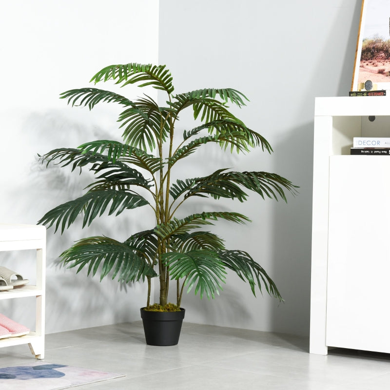 Outsunny 140cm/4.6FT Artificial Palm Plant Decorative Tree w/ 20 Leaves Nursery Pot Fake Plastic Indoor Outdoor Greenery Home Office Décor