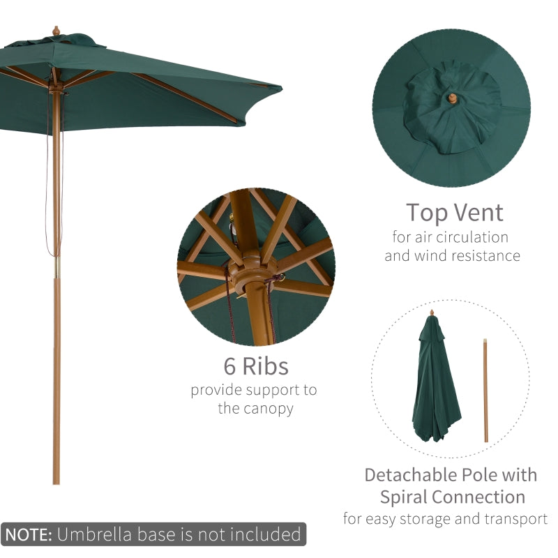 Outsunny 2.5m Wooden Garden Patio Parasol Umbrella-Dark Green