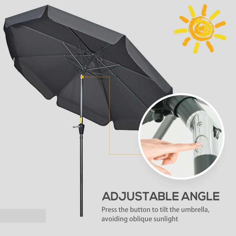 Outsunny 2.7m Patio Parasol Garden Umbrellas Outdoor Sun Shade Table Umbrella with Tilt, Crank, 8 Ribs, Ruffles, Black