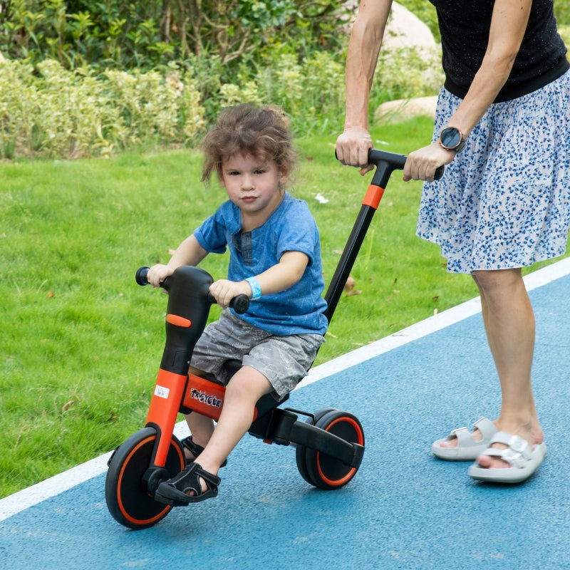 HOMCOM 4-in-1 Tricycle for Kids, Baby Trike with Adjustable Push Handle, Detachable Foot Rest for 18-60 Months, Red