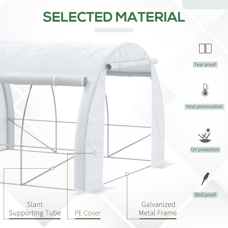 Outsunny 3 x 3 x 2 m Polytunnel Greenhouse, Walk in Pollytunnel Tent with Steel Frame, Reinforced Cover Zippered Door 6 Windows for Garden White