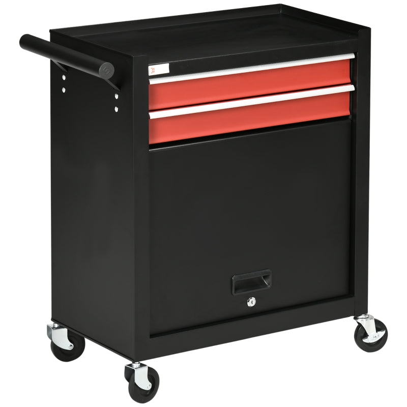 DURHAND 2 Drawers Machinist Tool Chest on Wheels, Lockable Workshop Tool Trolley, Roll Cab with Ball Bearing Runners and Cabinet