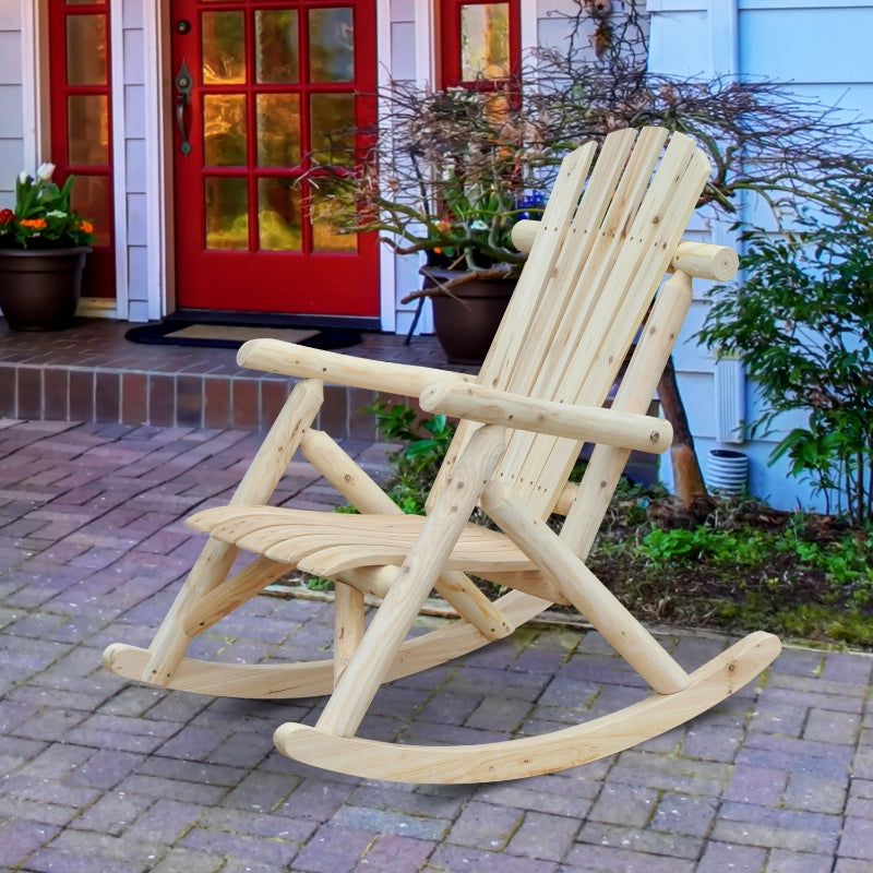 Outsunny Adirondack Chair Cedar Wood Ergonomic Rocking Chair Porch Rocker Garden Traditional - Burlywood