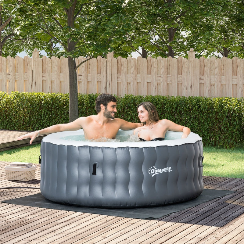 Outsunny Round Hot Tub Inflatable Spa Outdoor Bubble Spa Pool with Pump, Cover, Filter Cartridges, 4 Person, Light Grey