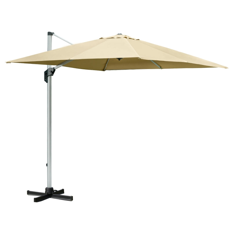 Outsunny 3 x 3(m) Cantilever Roma Parasol with Aluminum Frame Crank & Tilt, 360°Rotating Garden Umbrella 250g Polyester SunShade with CrossBase Beige