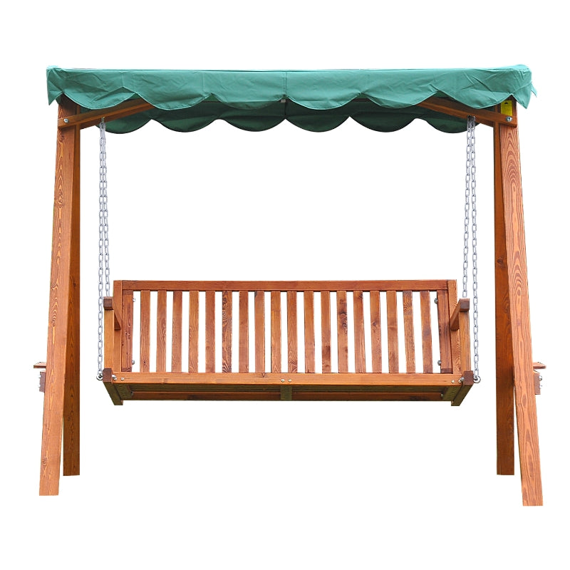 Outsunny 3-Seater Wooden Garden Swing Chair Seat Bench, Green