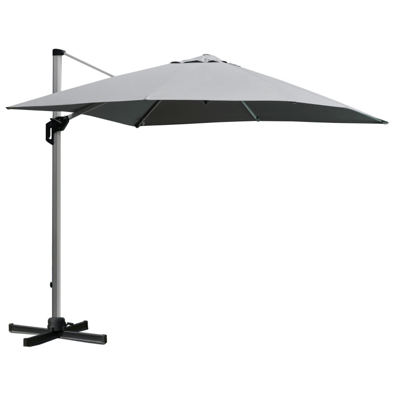 Outsunny 3 x 3(m) Square Cantilever Roma Parasol Garden Sun Umbrella Canopy Sun Shade Aluminium 360° Rotating & Cross Base, Light Grey Outdoor