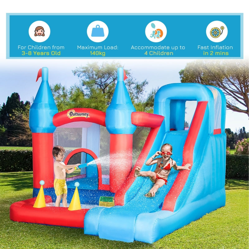 Outsunny 5 in 1 Kids Bounce Castle Large Inflatable House Trampoline Slide Water Pool Climbing Wall with 450W Inflator Carrybag for Kids Age 3-8