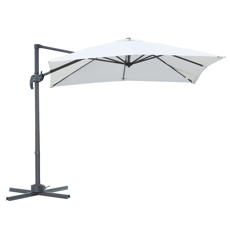 Outsunny 2.5 x 2.5m Patio Offset Parasol Umbrella Cantilever Hanging Aluminium Sun Shade Canopy Shelter 360° Rotation with Crank Handle and Cross Base