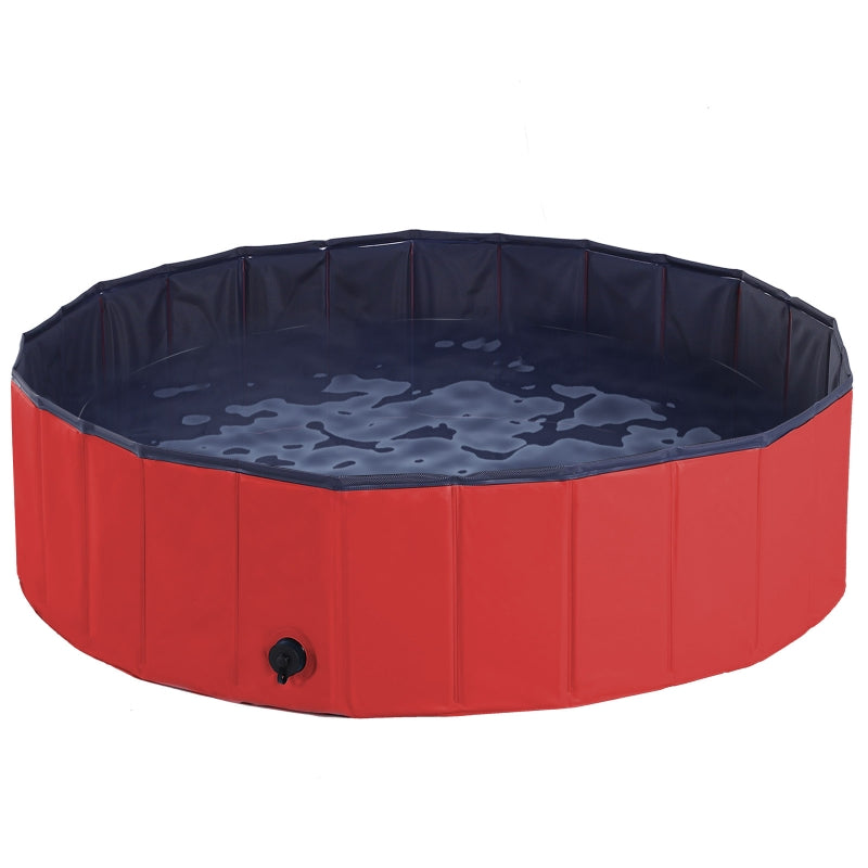 PawHut Pet Swimming Pool, Foldable, 120 cm Diameter-Red