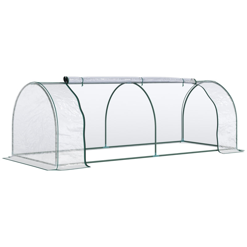 Outsunny Tunnel Greenhouse Green Grow House for Garden Outdoor, Steel Frame, PVC Cover, Transparent, 250 x 100 x 80cm