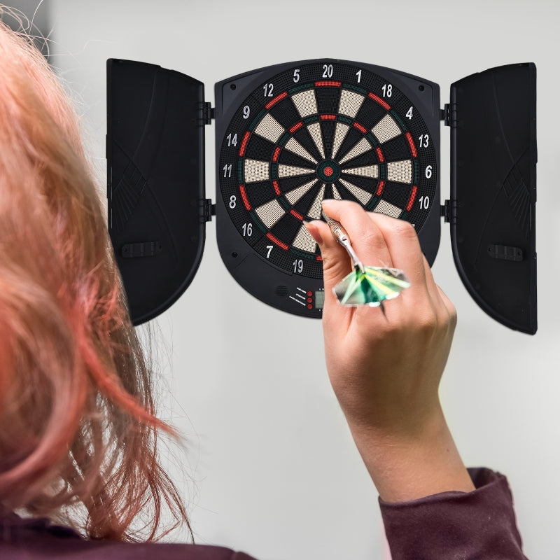 HOMCOM  Electronic Dartboard Set 26 Games and 185 Variations with 6 Darts and Cabinet to Stroage Multi-Game Option Ready-to-Play