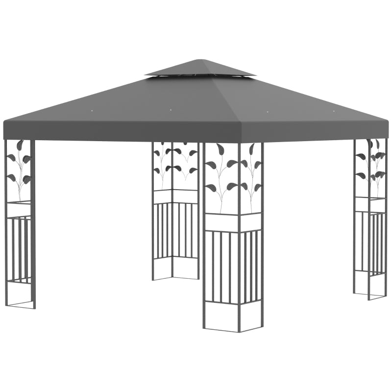 Outsunny 3 x 3m Outdoor Garden Steel Gazebo with 2 Tier Roof, Patio Canopy Marquee Patio Party Tent Canopy Shelter Vented Roof Decorative Frame - Grey