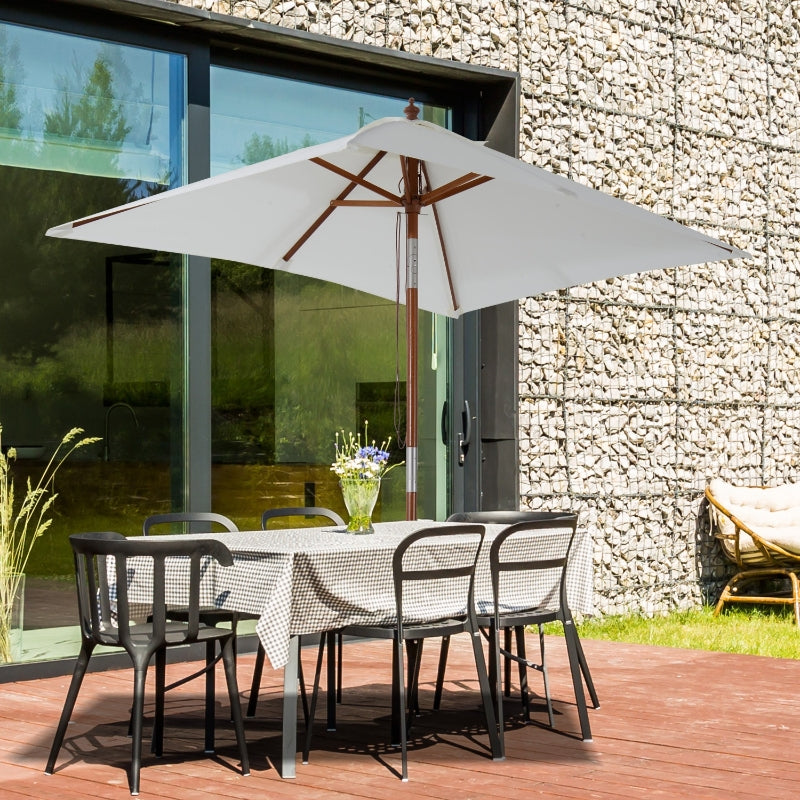 Outsunny 2m x 1.5m Patio Garden Parasol Sun Umbrella Sunshade Canopy Outdoor Backyard Furniture Fir Wooden Pole 6 Ribs Tilt Mechanism -  Cream White