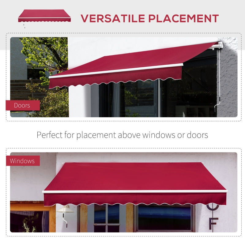 Outsunny 3.5M x 2.5M Garden Patio Manual Awning Canopy Sun Shade Shelter Retractable Winding Handle Wine Red