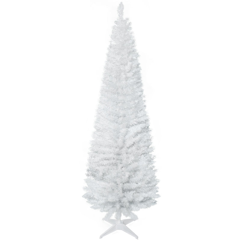 HOMCOM 1.8m 6ft Artificial Pine Pencil Slim Tall Christmas Tree with 390 Branch Tips Xmas Holiday Décor with Stand White