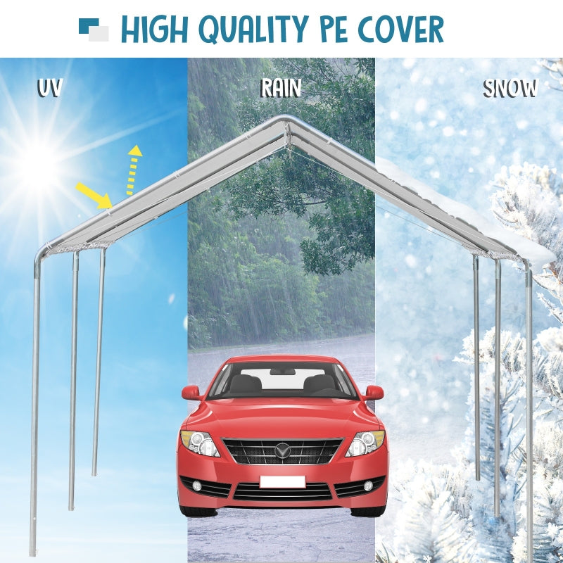 Outsunny 3 x 6m Heavy Duty Carport Garage Car Shelter Galvanized Steel Outdoor Open Canopy Tent Water UV Resistant Waterproof, White