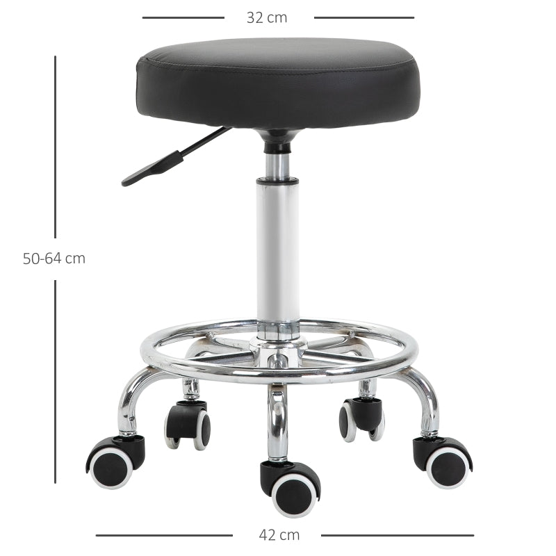 HOMCOM PU Leather Height Adjustable Swivel Salon Stool Black