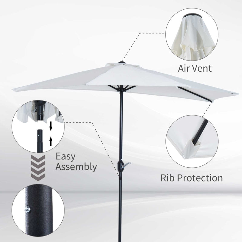 Outsunny 2.7m Balcony Half Parasol 5 Steel Ribs Construction Garden Outdoor Umbrella Cream White