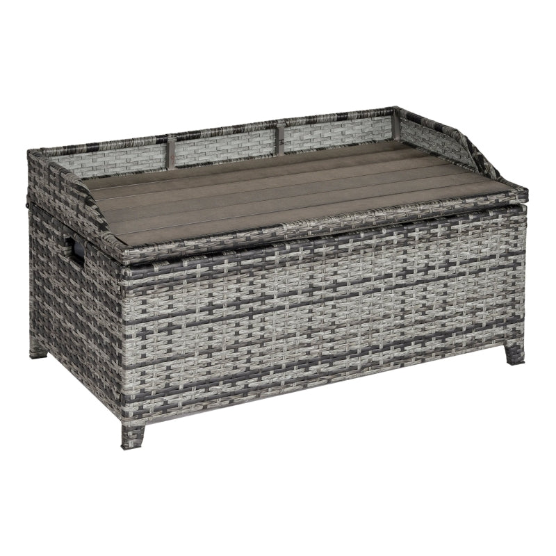 Outsunny Patio PE Rattan Wicker Storage Basket Box Bench Seat Furniture w/ Cushion Mixed Grey