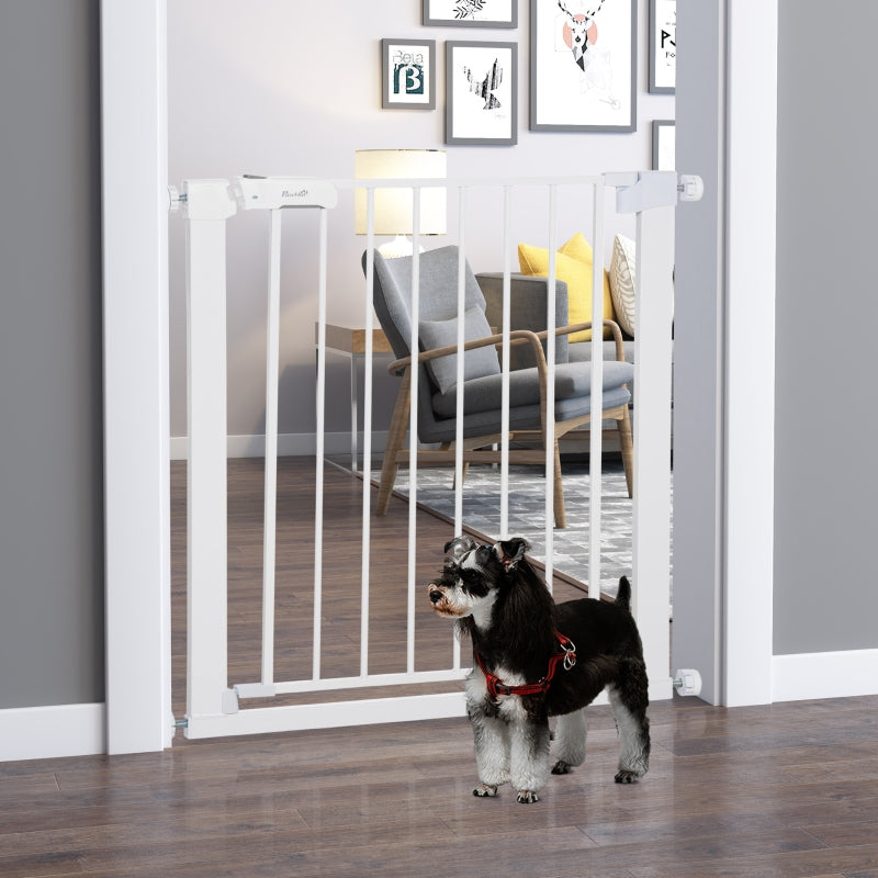 PawHut Adjustable Pet Safety Gate Dog Barrier Home Fence Room Divider Stair Guard Mounting White (76 H x 75-82W cm)