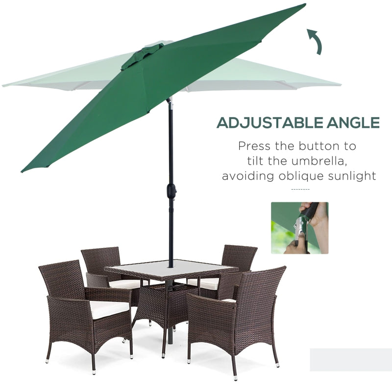 Outsunny 3(m) Tilting Parasol Garden Umbrellas, Outdoor Sun Shade with 8 Ribs, Tilt and Crank Handle for Balcony, Bench, Garden, Green