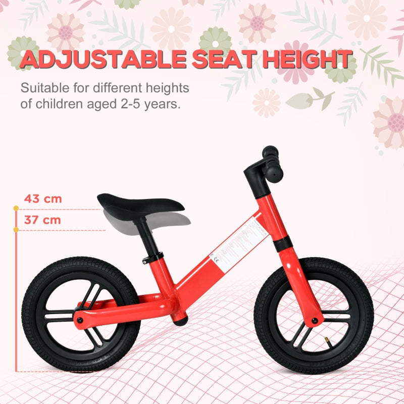 AIYAPLAY 12" Kids Balance Bike, No Pedal Training Bike for Children with Adjustable Seat, 360° Rotation Handlebars - Red