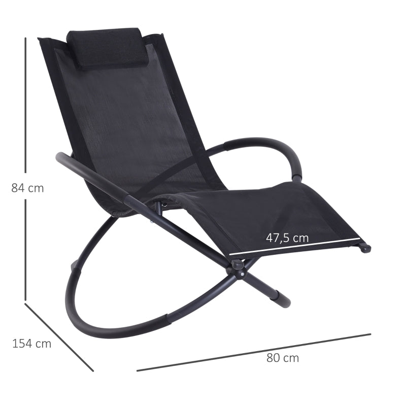 Outsunny Outdoor Orbital Lounger Zero Gravity Patio Chaise Foldable Rocking Chair w/ Pillow Black