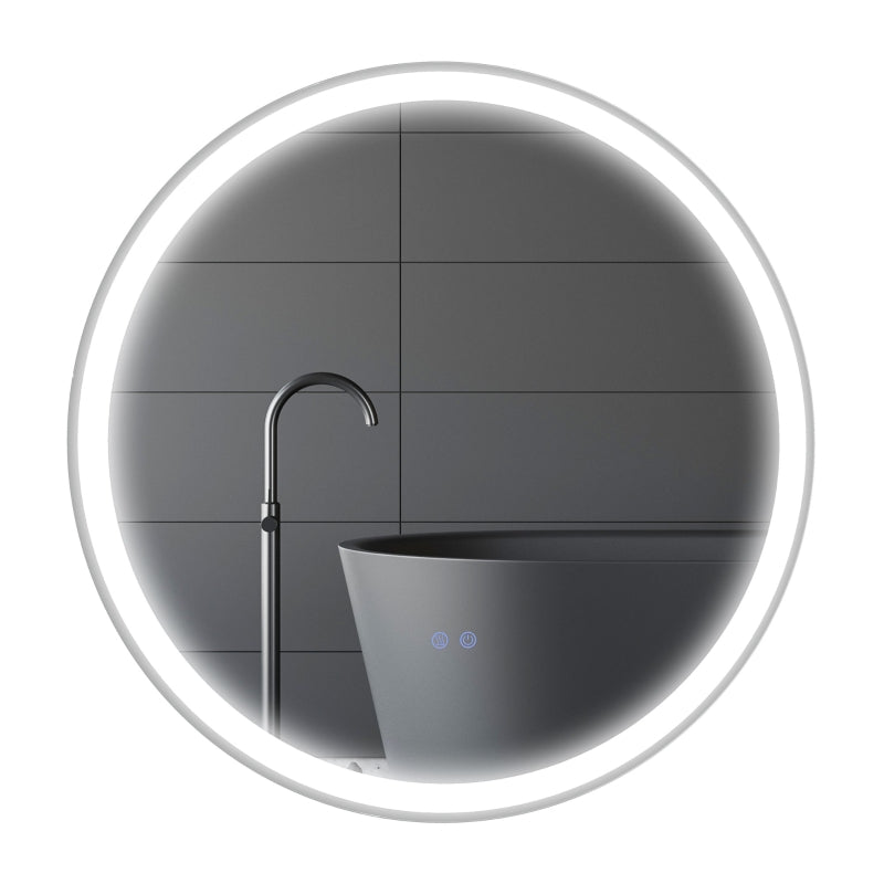 Kleankin Round Bathroom Mirror with LED Lights, 3 Temperature Colours, Defogging Film, Aluminium Frame, Hardwired, 70 x 70 cm