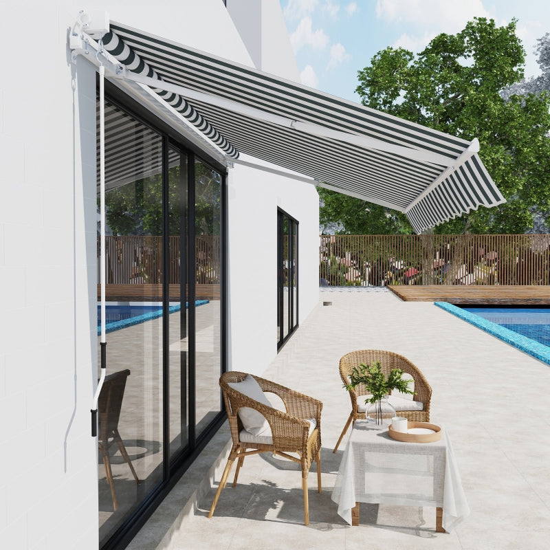 Outsunny 2.5m x 2m Garden Patio Manual Awning Canopy Sun Shade Shelter Retractable with Winding Handle Green White