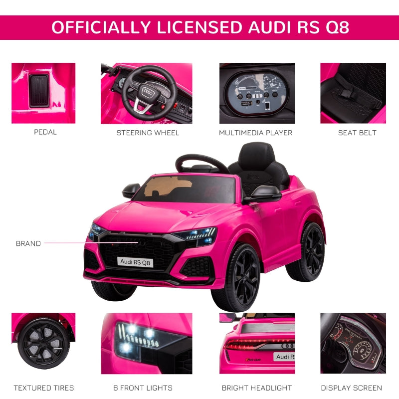 HOMCOM Compatible 6V Battery-powered Kids Electric Ride On Car Audi RS Q8 Toy with Parental Remote Control Music Lights USB MP3 Bluetooth Pink