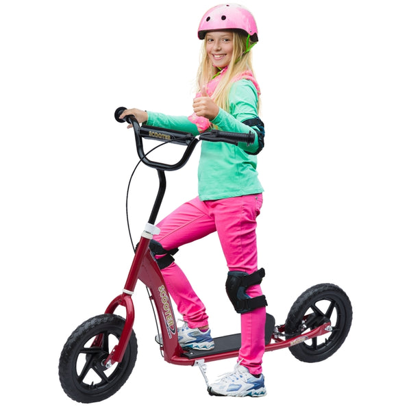 HOMCOM Teen Push Scooter Kids Children Stunt Scooter w/ 12" EVA Tyres, Red