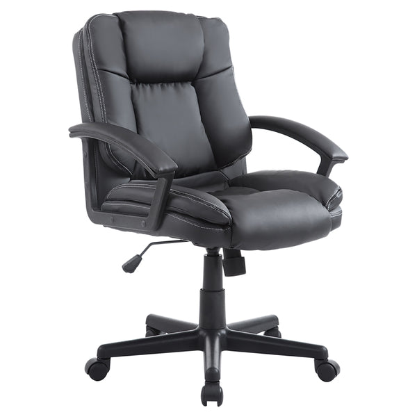 HOMCOM Swivel Executive Office Chair Mid Back Faux Leather Computer Desk Chair for Home with Double-Tier Padding, Arm, Wheels, Black