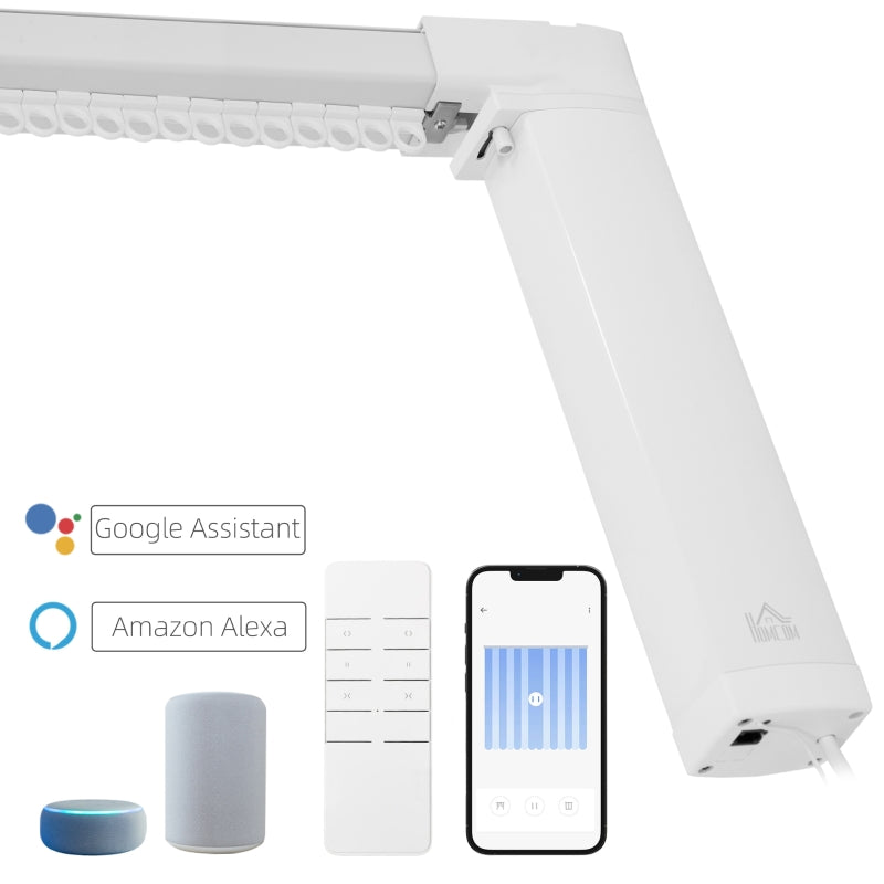 HOMCOM 3.6 Meters Automatic Electric Curtain Track with Remote, Alexa, Google Voice, WiFi App Control, 196x5x5cm, White