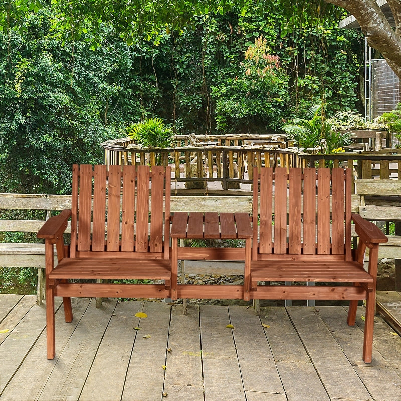 Outsunny 2-Seater Furniture Wooden Garden Bench Antique Loveseat Chair, Table Conversation Set for Yard, Lawn, Porch, Patio, Orange