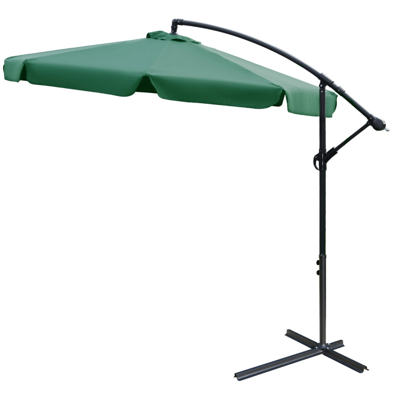 Outsunny 2.7m Garden Parasol Cantilever Umbrella with Crank Handle and Cross Base for Outdoor, Hanging Sun Shade, Green 