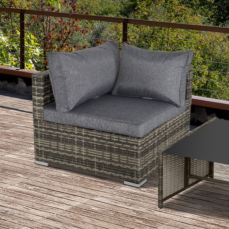 Outsunny PE Rattan Wicker Corner Sofa Garden Furniture Single Sofa Chair w/ Cushions, Deep Grey