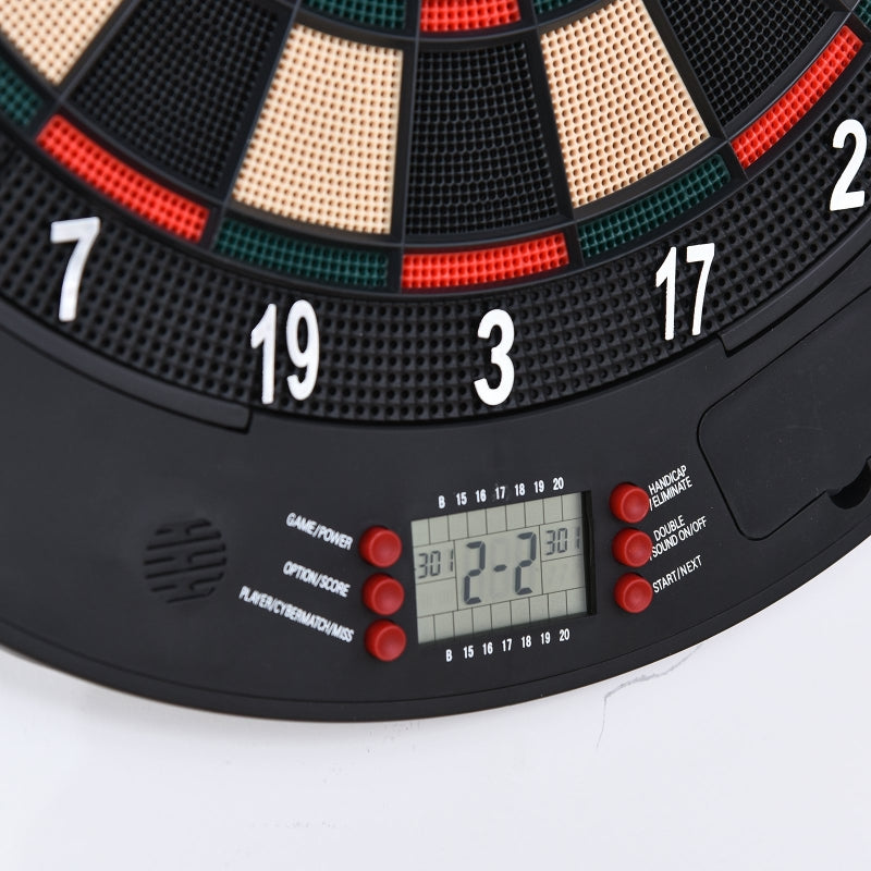 HOMCOM  Electronic Dartboard Set 26 Games and 185 Variations with 6 Darts and Cabinet to Stroage Multi-Game Option Ready-to-Play