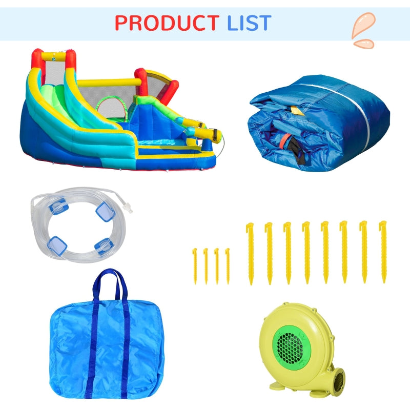 Outsunny 5 in 1 Kids Bounce Castle Extra Large Inflatable House Trampoline Slide Water Pool Water Gun Climbing Wall for Kids Age 3-8, 3.85x3.65x2m