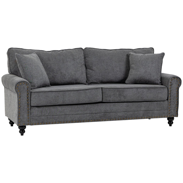 HOMCOM 2 Seater Sofas for Living Room, Fabric Sofa with Nailhead Trim, Loveseat with Cushions and Throw Pillows, Grey