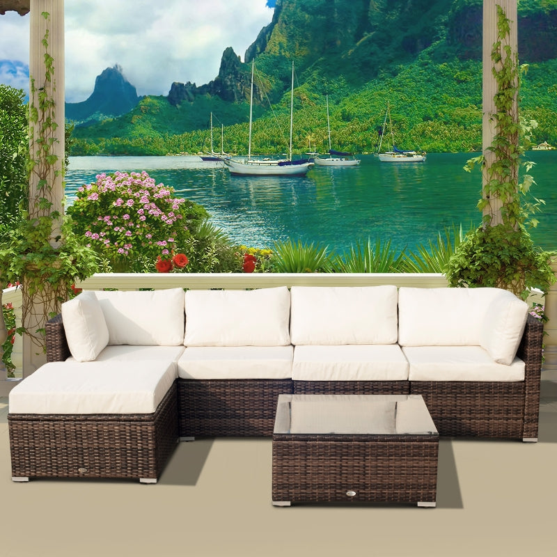 Outsunny 5-Seater Rattan Furniture Set- Brown/Milk White